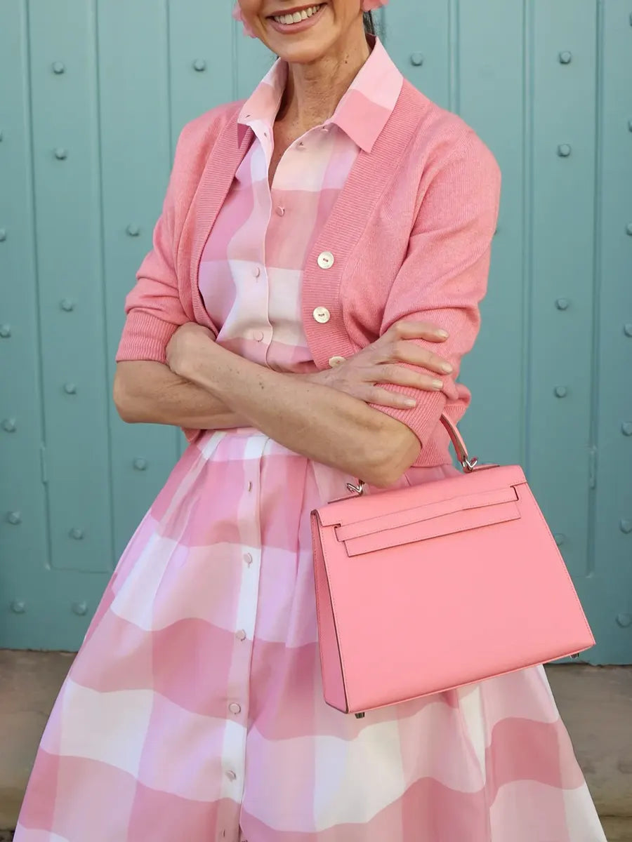 Women's Elegant Plaid Print Button Shirt Collar Midi Dress