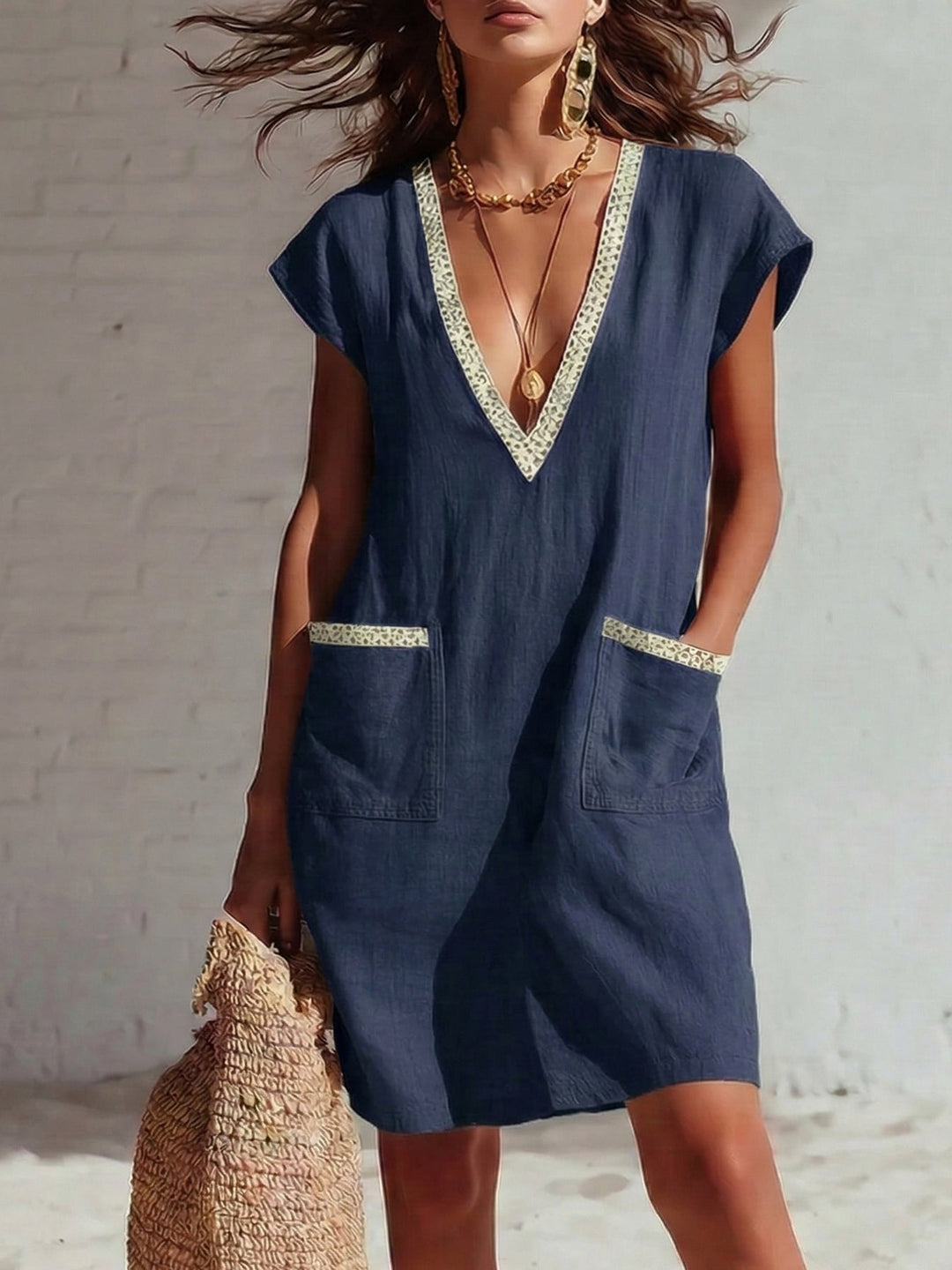 Stylish Zippered Loose Linen-cotton Midi Dress