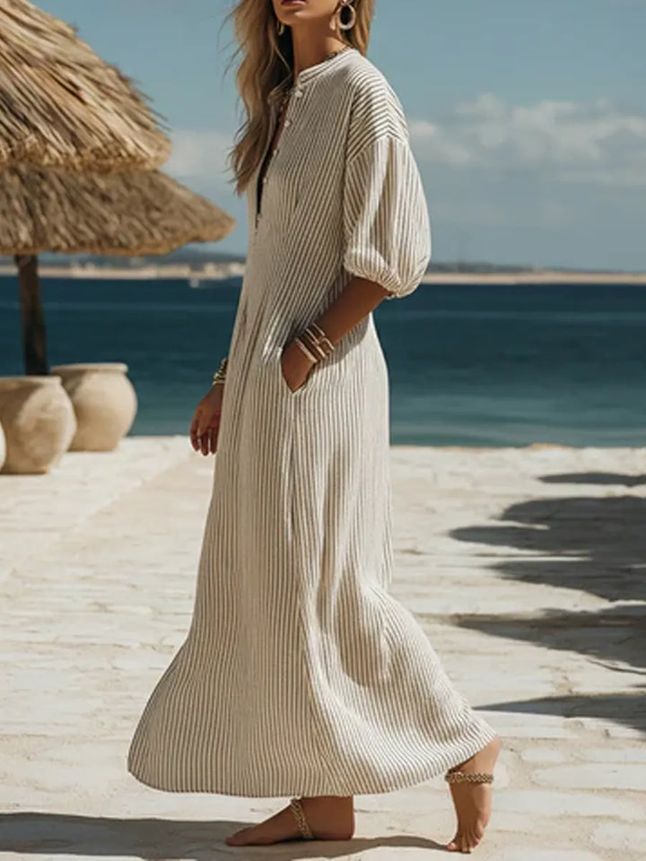 Casual Bohemian Striped Button Midi Dress
