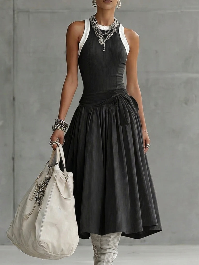Stylish Casual Color-blocked Ribbed Stretch Midi Dress