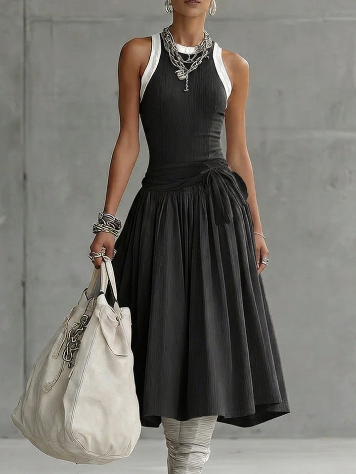 Stylish Casual Color-blocked Ribbed Stretch Midi Dress