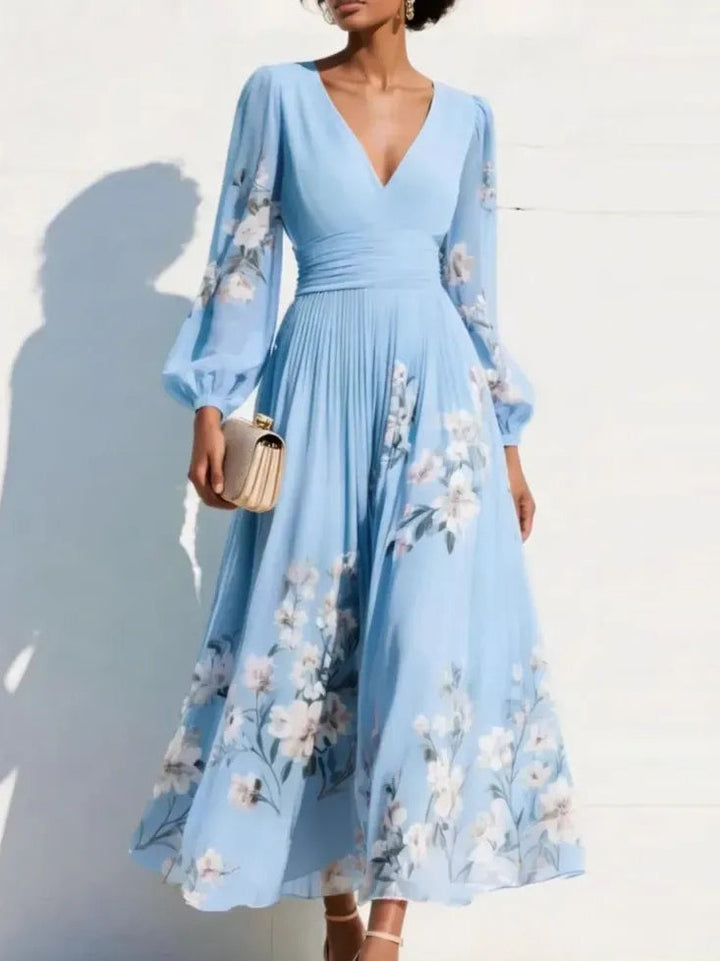 Romantic Floral Print V-neck Midi Dress