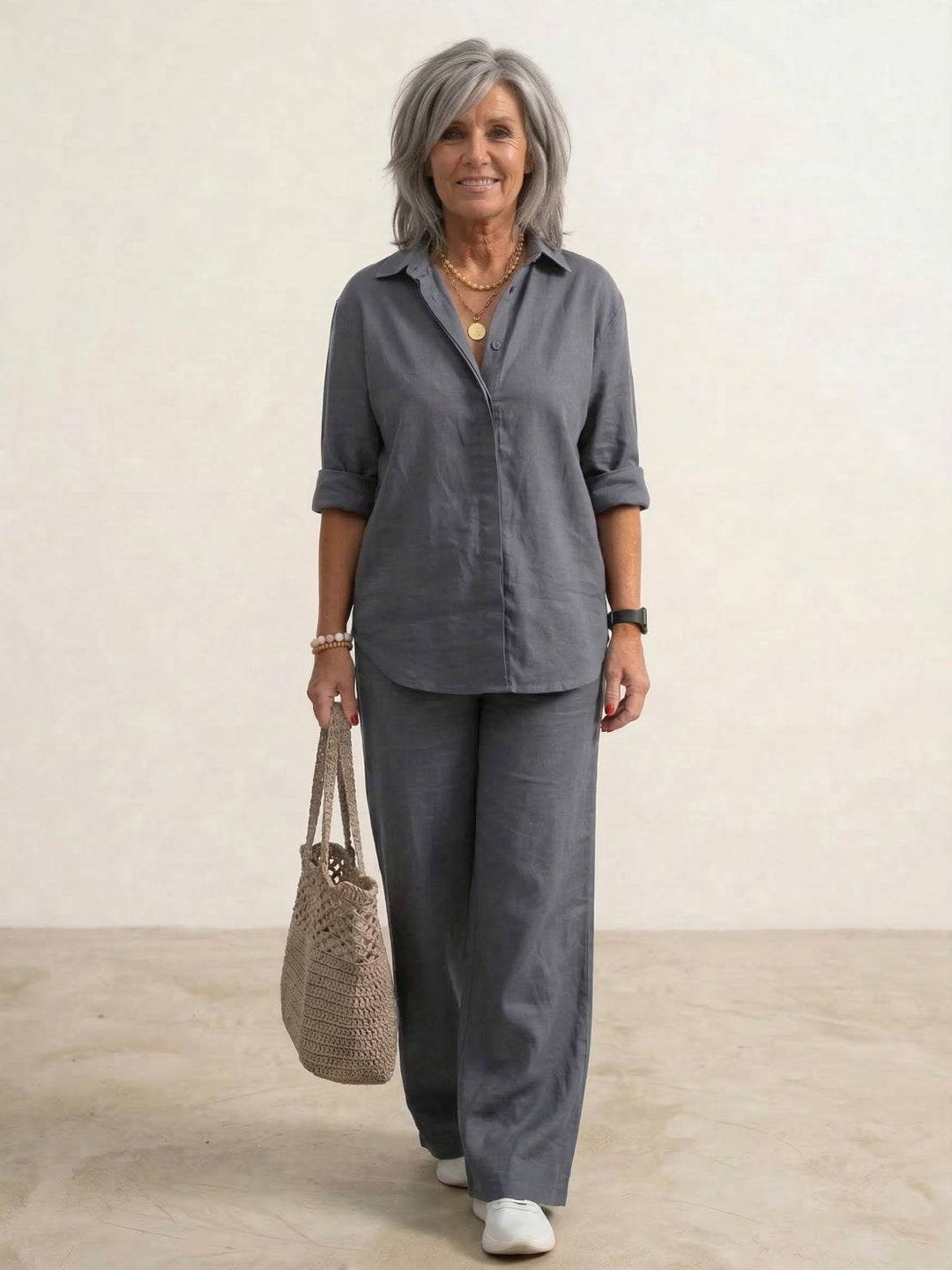 Oversized 100% Cotton Shirt and Wide-Leg Pants Co-ord Set