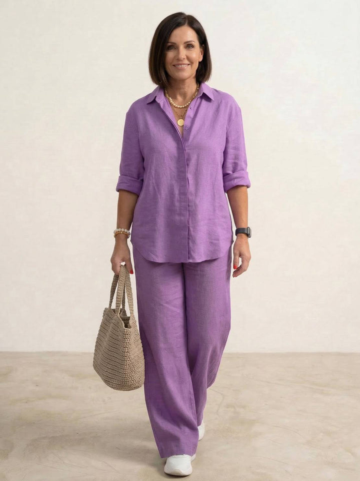 Oversized 100% Cotton Shirt and Wide-Leg Pants Co-ord Set